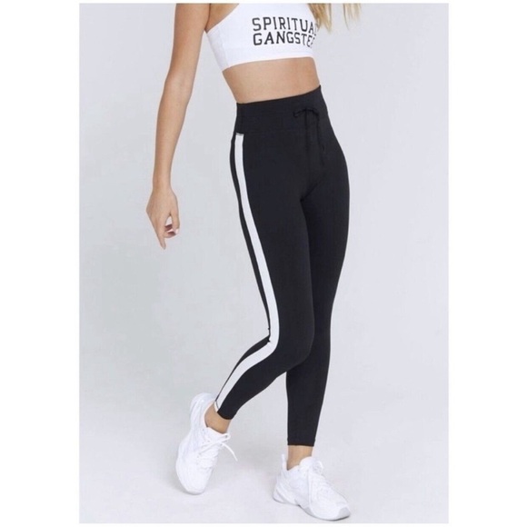 Spiritual Gangster Sporty High Waist Leggings Black White Sparkly Stripe Sz XS - Picture 10 of 10